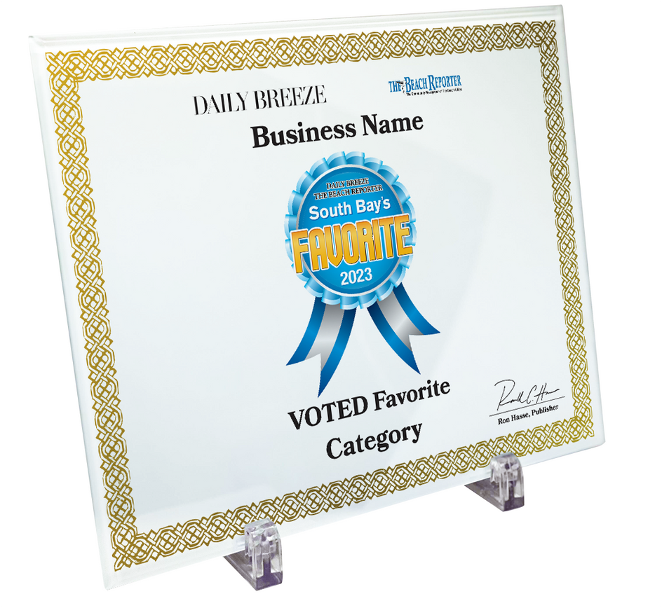 South Bay's Best Of Certificate and Readers Choice - Crystal Plaque