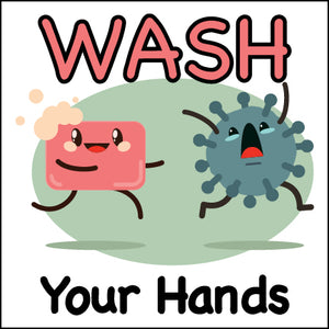 Wash Your Hands Bathroom Sign with Running Scared Germs by NewsKeepsake