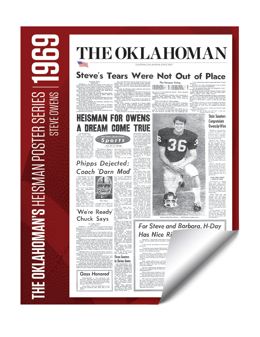 Oklahoman Heisman Trophy Winner Poster - Steve Owens 1969 by NewsKeepsake