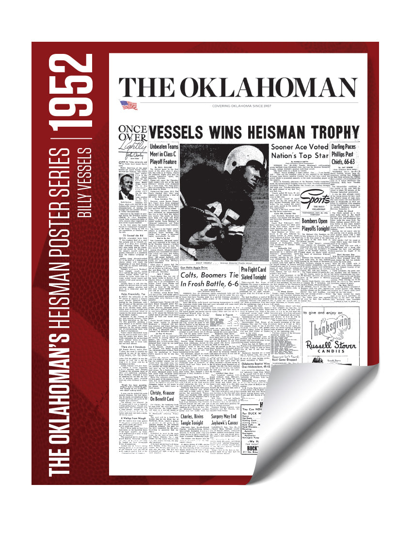 Oklahoman Heisman Trophy Winner Poster - Billy Vessels 1952 by NewsKeepsake