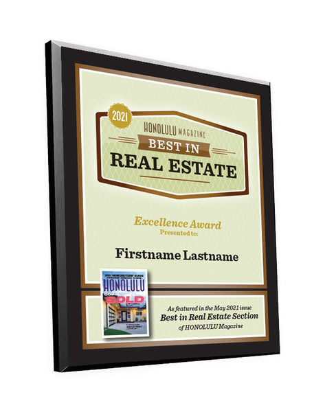Honolulu Magazine "Best in Real Estate" Award Plaque