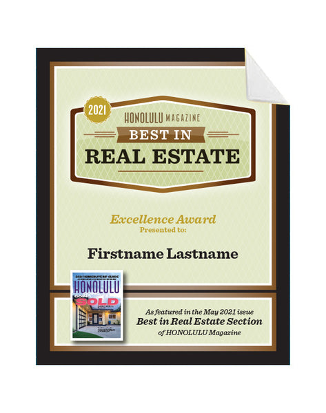 Honolulu Magazine "Best in Real Estate" Award Window Decal