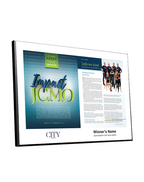 Jefferson City Magazine Impact JCMO Award Plaque