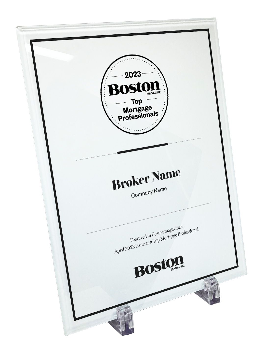 Boston Magazine Top Mortgage Professionals - Crystal Glass Plaque