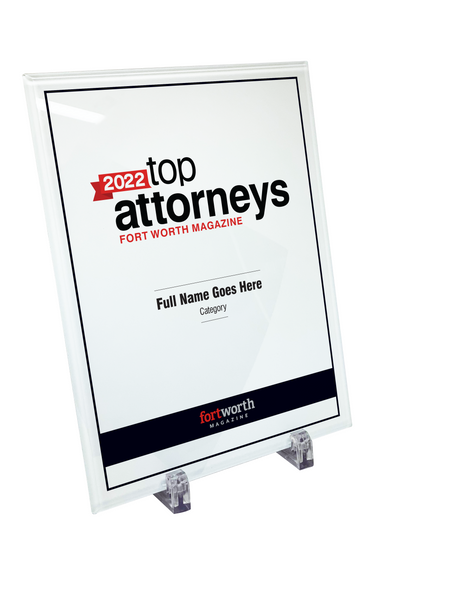 Fort Worth Magazine Top Attorney Crystal Plaque - Award