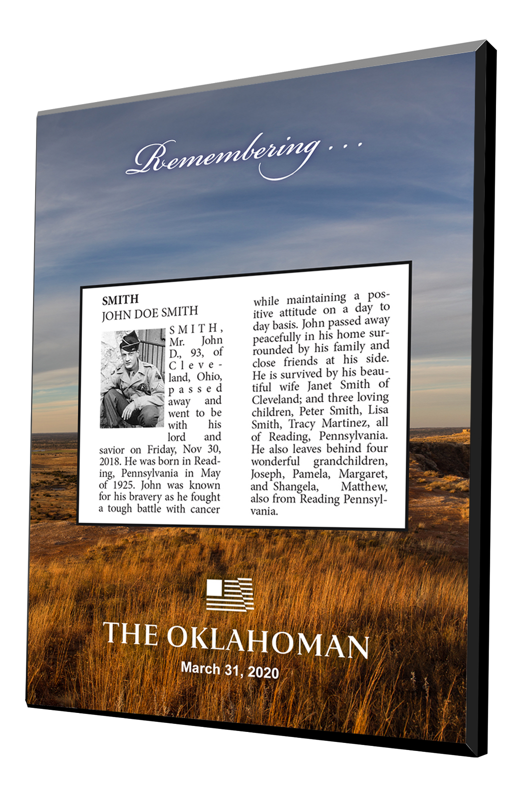 Oklahoman Memorial Plaques by NewsKeepsake