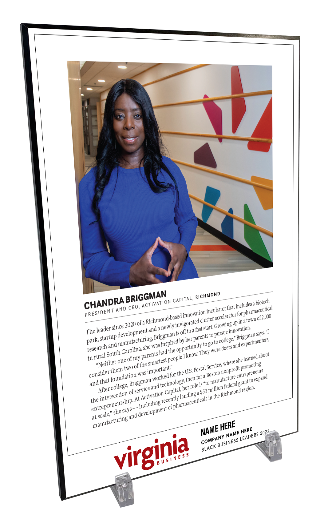 Virginia Business Black Business Leaders Profile Award Plaque - Modern Wood Mount