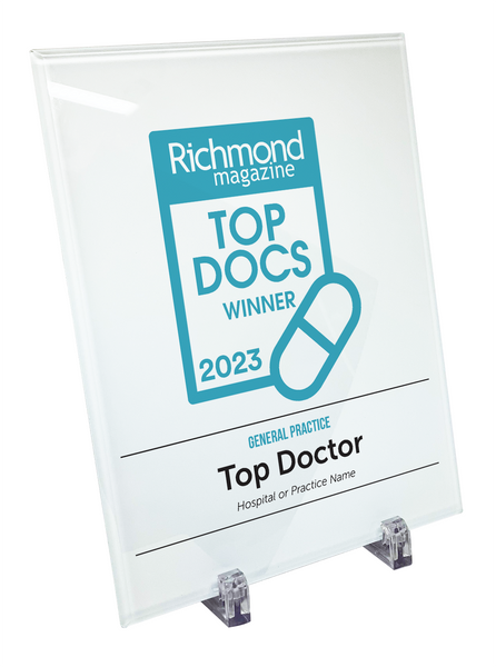 Richmond Magazine "Top Docs" Logo Award Glass Plaque