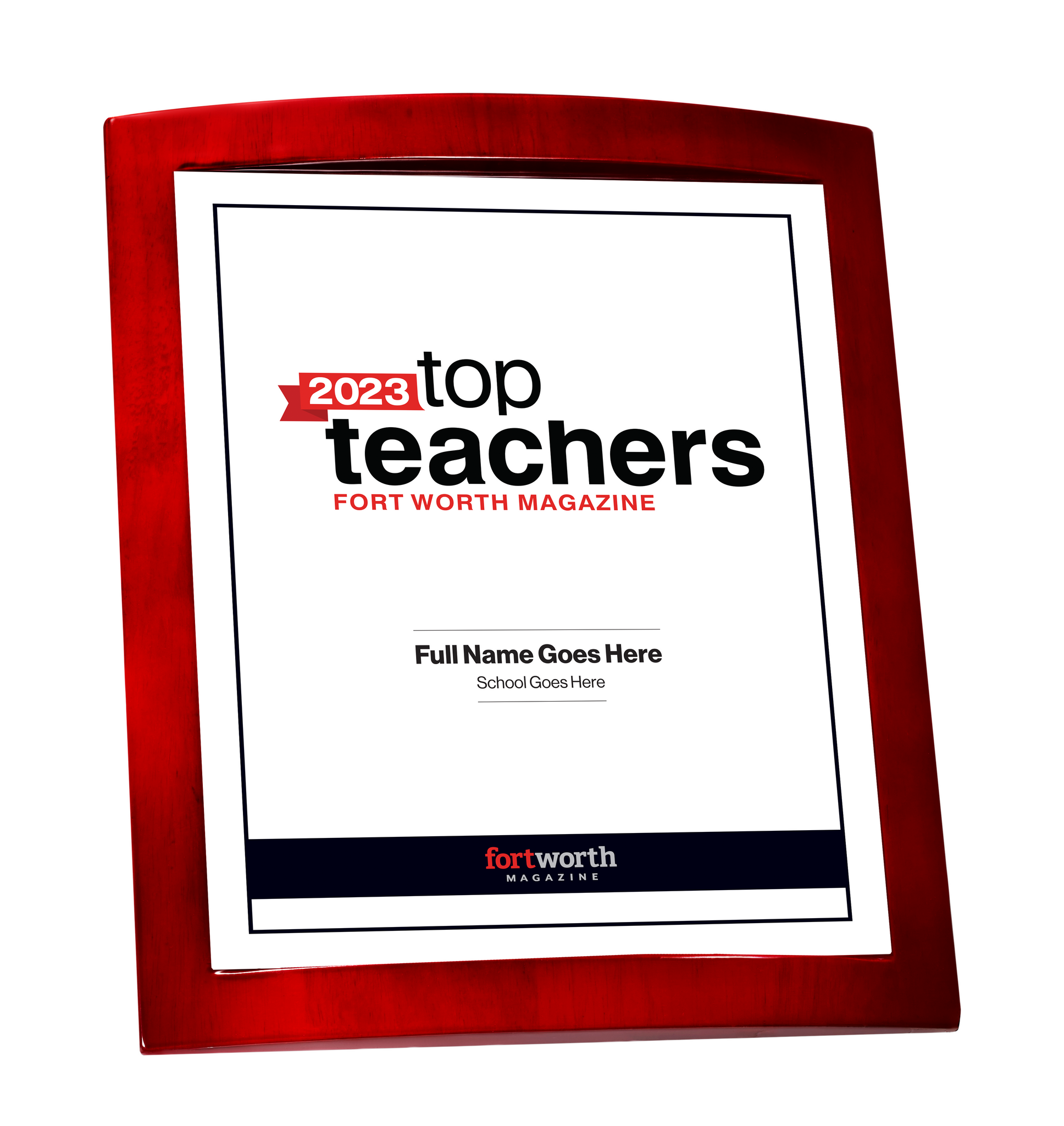 Fort Worth Magazine Top Teachers Rosewood Plaque - Award
