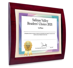 Monterey Herald Salinas Readers' Choice Award - Rosewood with Metal Inlay