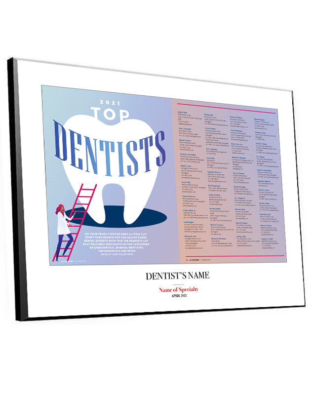 417 Magazine Top Dentists List & Profile Spread Melamine Plaques