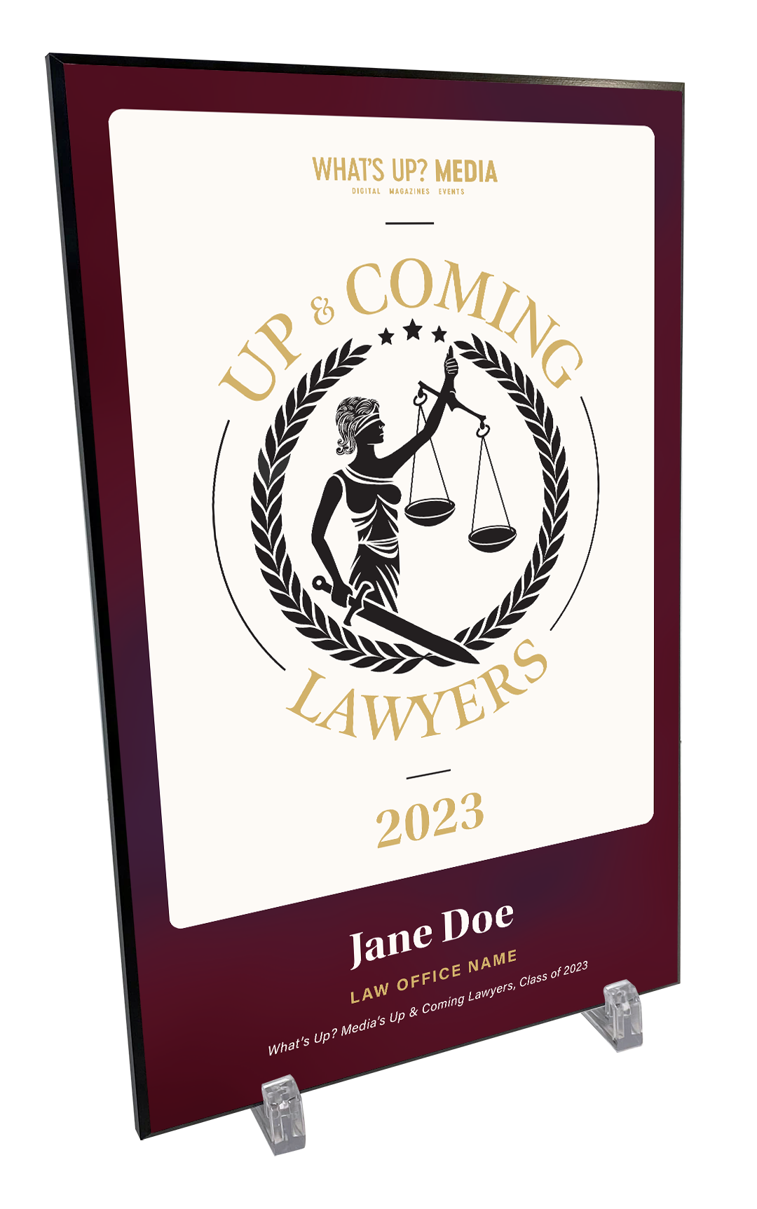 What's Up? Magazine "Up and Coming Lawyer" Award Plaque