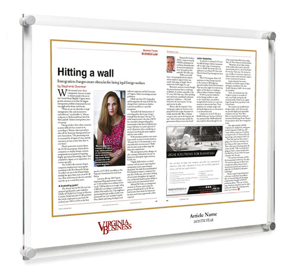 Virginia Business Cover / Article - Acrylic Standoff Plaque