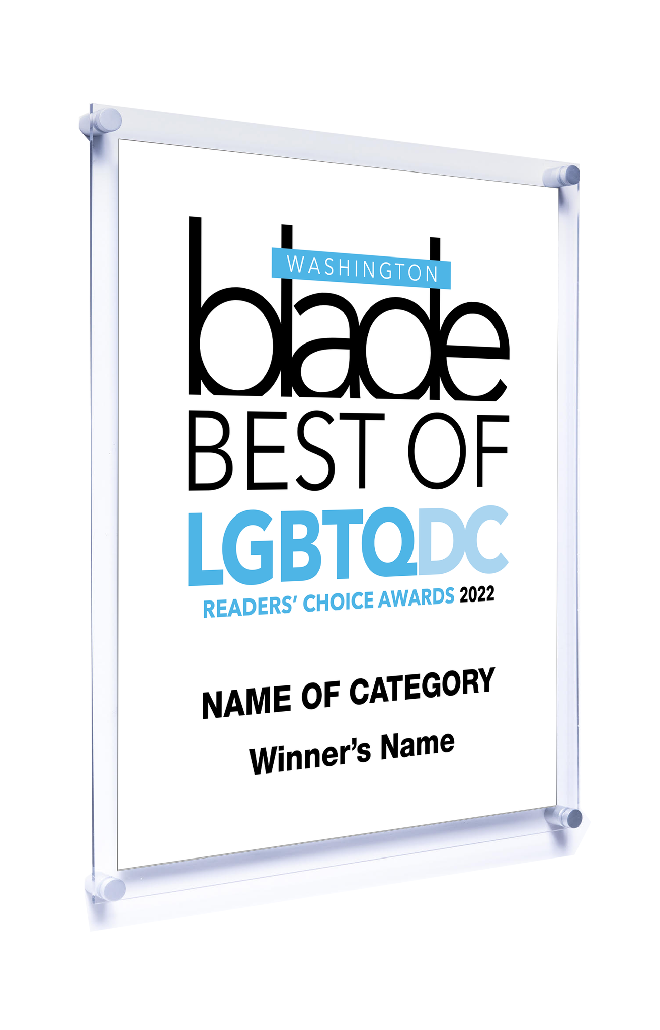 Washington Blade Best of LGBTQ DC Award - Acrylic Standoff Plaque