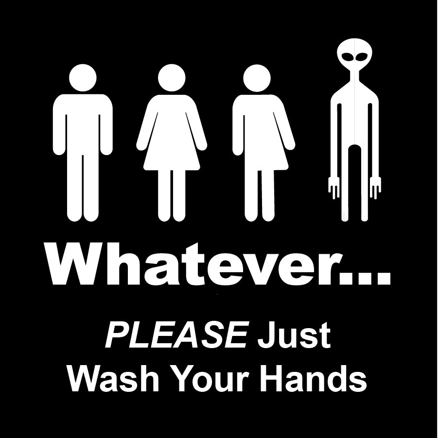 Gender Neutral Whatever Bathroom Sign with White Alien by NewsKeepsake