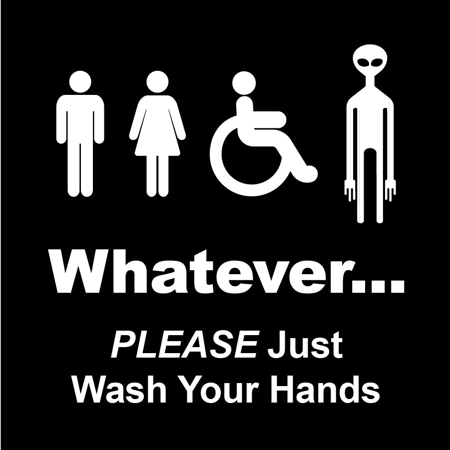 Whatever Bathroom Sign with Wheelchair and Alien by NewsKeepsake
