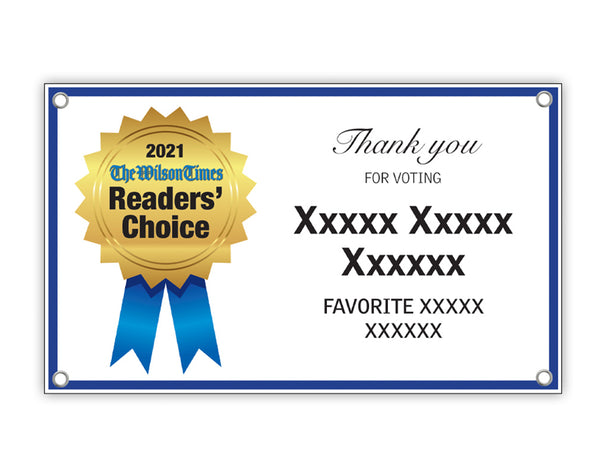 Wilson Times "Readers' Choice" Award - Vinyl Banner